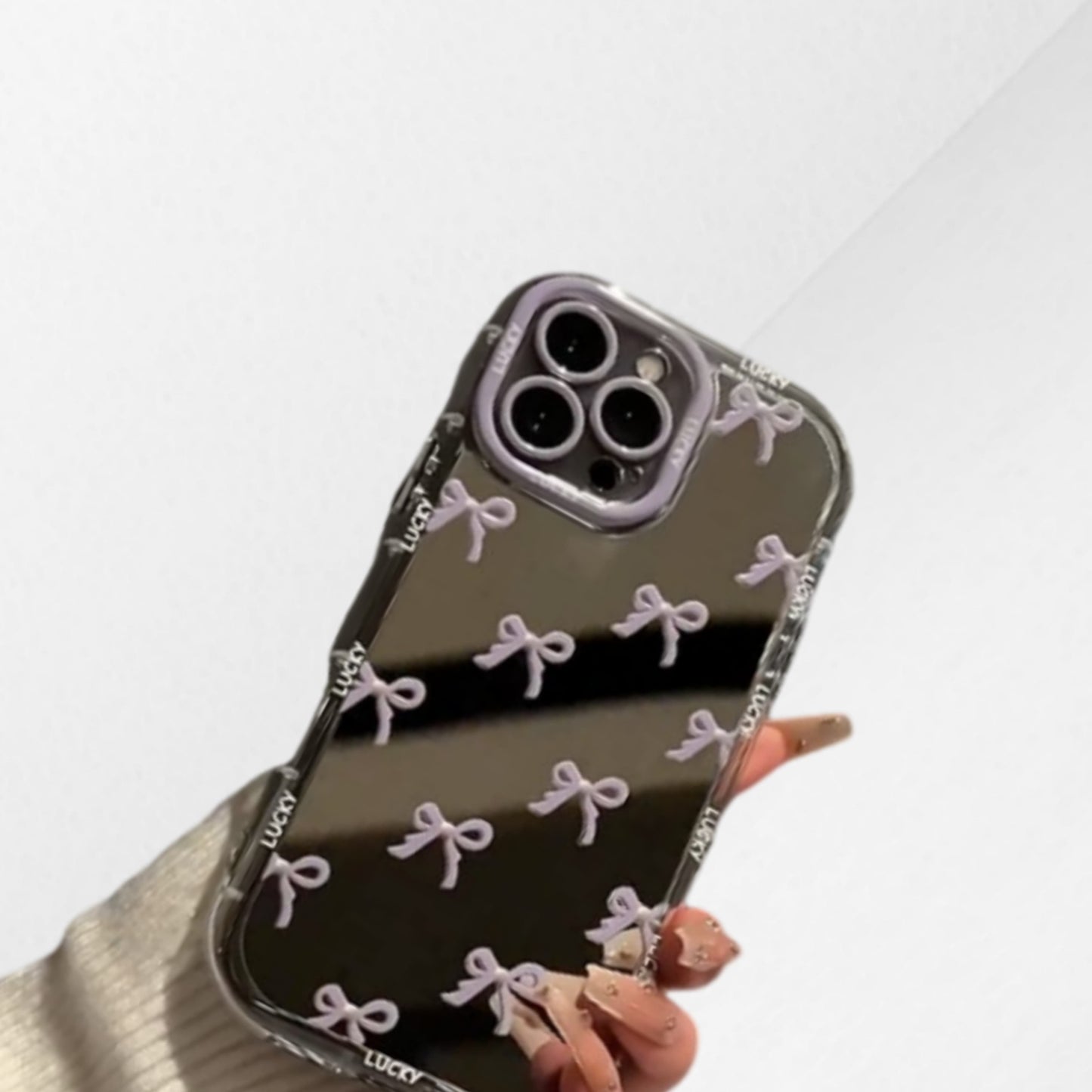 Mirror bow iPhone case for girls with cute stylish design and durable protection