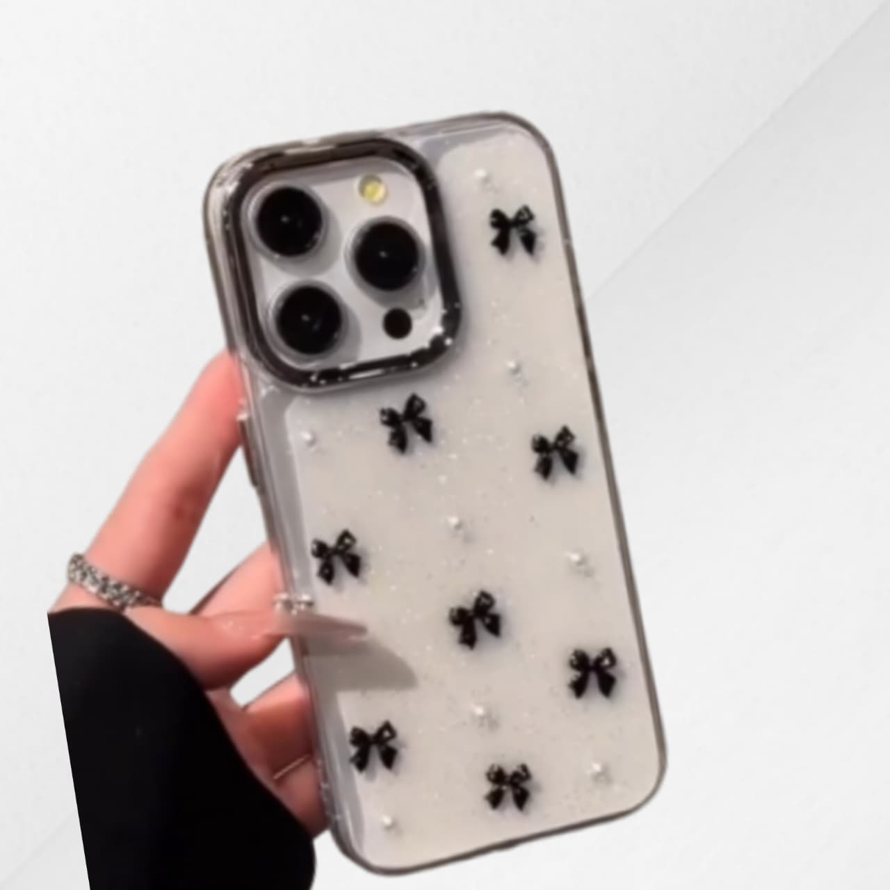 Black bow iPhone case for girls with elegant stylish design and durable protection